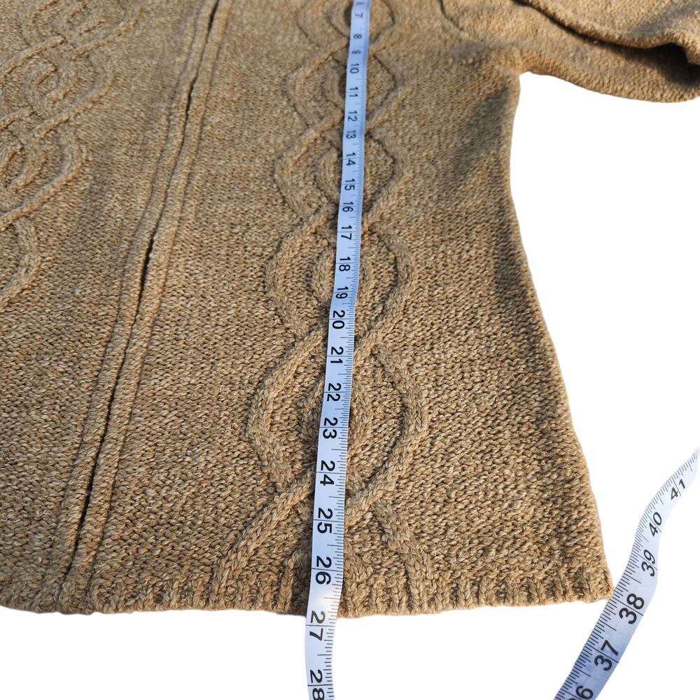 Small Oversized Tan Knit Coat Jacket Faux Fur Hood Zip Heavy Y2K Cozy - Picture 6 of 12